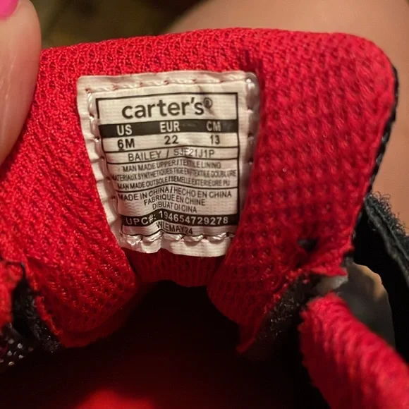 ♥️ Carter's Blue & Red Sneakers Velcro Closure shoe Baby SZ:6 Like New Condition - Picture 9 of 14